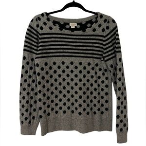 J.CREW Scoop Neck Sweater Gray w/ Black Dots & Stripes Size M